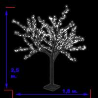 LED-«Японская ива» пушистая, белая, высота 2,5 м., 648 светодиодов