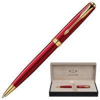 Ручка шариковая PARKER "Sonnet Lacquer GT", корпус красный лак, латунь, позолоченные детали, 1859472, черная - 5486 руб.