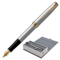 Ручка перьевая PARKER "Sonnet Stainless Steel GT", корпус серебристый, нержавеющая сталь, позолоченные детали, 1931504, черная - 6668 руб.