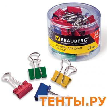Зажимы для бумаг BRAUBERG, КОМПЛЕКТ 24шт., 32мм, на 140л., цветные, в пласт. цилиндре, 221129 Зажимы для бумаг BRAUBERG, КОМПЛЕКТ 24шт., 32мм, на 140л., цветные, в пласт. цилиндре, 221129