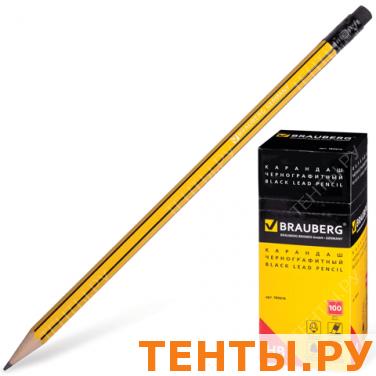 Карандаш ч/гр BRAUBERG НВ, желтый с чер. полосами, с резинкой, заточенный, карт. упак., 180614 Карандаш ч/гр BRAUBERG НВ, желтый с чер. полосами, с резинкой, заточенный, карт. упак., 180614