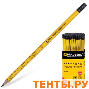 Карандаш ч/гр BRAUBERG НВ, желтый, улыбки, с резинкой, заточенный, карт. упак., 180654 Карандаш ч/гр BRAUBERG НВ, желтый, улыбки, с резинкой, заточенный, карт. упак., 180654