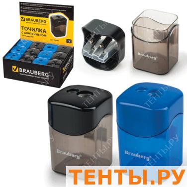 Точилка BRAUBERG с большим контейнером, прямоугольная, 2 отверстия, дисплей, ассорти чер/син,222495 Точилка BRAUBERG с большим контейнером, прямоугольная, 2 отверстия, дисплей, ассорти чер/син,222495