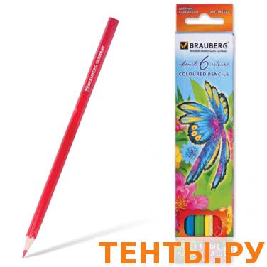 Карандаши цветные BRAUBERG 6 цв., заточенные, карт. упак. с блестками, с изобр. бабочки, 180522 Карандаши цветные BRAUBERG 6 цв., заточенные, карт. упак. с блестками, с изобр. бабочки, 180522