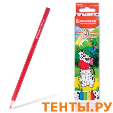 Карандаши цветные BRAUBERG 6 цв., заточенные, карт. упак., с изображением далматинца, 180518 Карандаши цветные BRAUBERG 6 цв., заточенные, карт. упак., с изображением далматинца, 180518