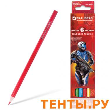 Карандаши цветные BRAUBERG 6 цв., заточенные, карт. упак., с изображением солдата, 180519 Карандаши цветные BRAUBERG 6 цв., заточенные, карт. упак., с изображением солдата, 180519