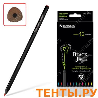Карандаши цветные BRAUBERG "Black Jack" (Блек Джек), 12 цв., трехгран., черн. дерево, заточ, 180834 Карандаши цветные BRAUBERG "Black Jack" (Блек Джек), 12 цв., трехгран., черн. дерево, заточ, 180834