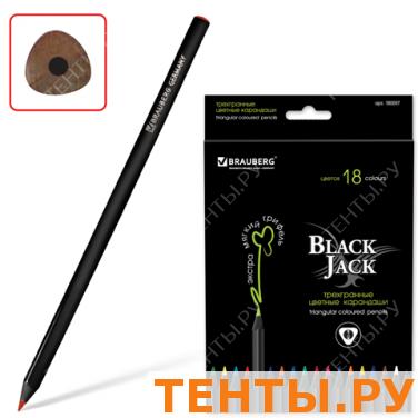 Карандаши цветные BRAUBERG "Black Jack" (Блек Джек), 18 цв., трехгранные, черное дерево Карандаши цветные BRAUBERG "Black Jack" (Блек Джек), 18 цв., трехгранные, черное дерево