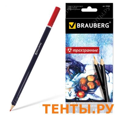 Карандаши цветные BRAUBERG 12 цв, трехгранные, черный корпус, высшее качество, живопись, 180596 Карандаши цветные BRAUBERG 12 цв, трехгранные, черный корпус, высшее качество, живопись, 180596