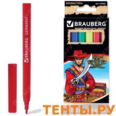Фломастеры BRAUBERG 6 цв., вент.колп, карт.упак. с зол. тиснением, с изображением пирата, 150563 Фломастеры BRAUBERG 6 цв., вент.колп, карт.упак. с зол. тиснением, с изображением пирата, 150563