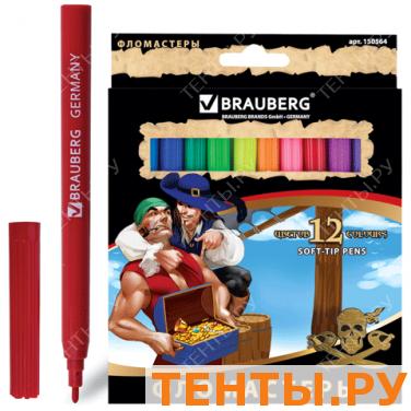 Фломастеры BRAUBERG 12 цв., вент.колп, карт.упак. с зол.тиснением, с изображением пирата, 150564 Фломастеры BRAUBERG 12 цв., вент.колп, карт.упак. с зол.тиснением, с изображением пирата, 150564