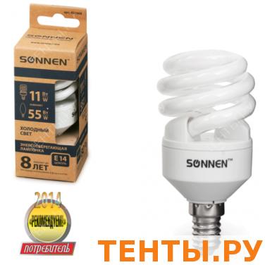 Лампа люминесц. энергосбер. SONNEN Т2, 11(55)Вт, цоколь E14, 8000ч, хол. свет, эконом, 451068 Лампа люминесц. энергосбер. SONNEN Т2, 11(55)Вт, цоколь E14, 8000ч, хол. свет, эконом, 451068