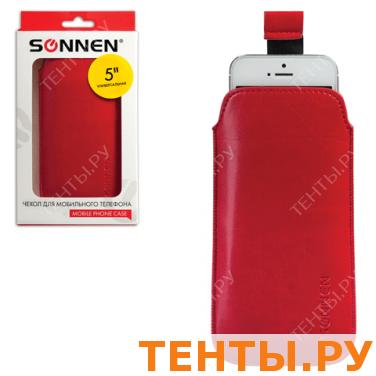 Чехол для телефона SONNEN, кожзам, XL, 145x78x10мм, универсальный, красный, 261958 Чехол для телефона SONNEN, кожзам, XL, 145x78x10мм, универсальный, красный, 261958