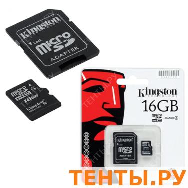 Карта памяти micro SDHC 16Gb KINGSTON скорость передачи данных 4Мб/сек (class 4) с адаптером Карта памяти micro SDHC 16Gb KINGSTON скорость передачи данных 4Мб/сек (class 4) с адаптером
