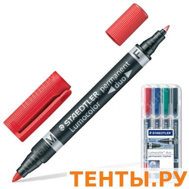 Маркеры перм. (нестир.) STAEDTLER (Штедлер,Герм),НАБОР 4шт,"Lumocolor Duo"двухст,кр,0,6/1,5мм,348WP4 Маркеры перм. (нестир.) STAEDTLER (Штедлер,Герм),НАБОР 4шт,"Lumocolor Duo"двухст,кр,0,6/1,5мм,348WP4