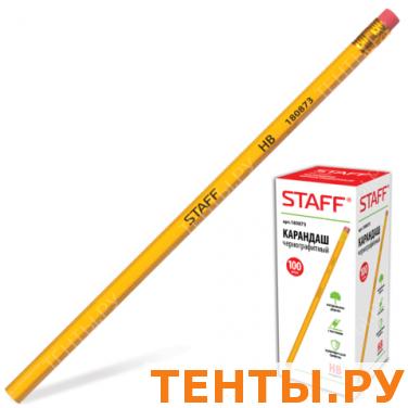Карандаш чернографитный STAFF, твердость НВ, желтый корпус, с резинкой, незаточенный, 180873 Карандаш чернографитный STAFF, твердость НВ, желтый корпус, с резинкой, незаточенный, 180873