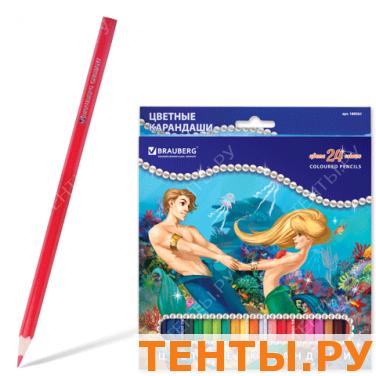 Карандаши цветные BRAUBERG 24 цв., заточенные, карт. упак. с блестками, с изобр. русалки, 180561 Карандаши цветные BRAUBERG 24 цв., заточенные, карт. упак. с блестками, с изобр. русалки, 180561