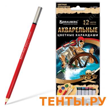 Карандаши цветные акварельные BRAUBERG 12 цв., заточенные, карт. упак., с изобр. пирата, 180566 Карандаши цветные акварельные BRAUBERG 12 цв., заточенные, карт. упак., с изобр. пирата, 180566
