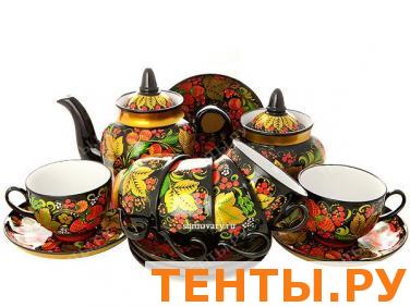 Чайный сервиз с художественной росписью "Хохлома классическая" Чайный сервиз с художественной росписью "Хохлома классическая"