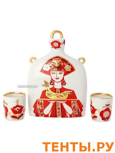 Подарочный набор для вина 3-х предметный, форма "Славянский", рисунок "Девица", Императорский фарфоровый завод Подарочный набор для вина 3-х предметный, форма "Славянский", рисунок "Девица", Императорский фарфоровый завод