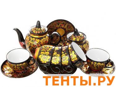 Чайный сервиз с художественной росписью "Золотая кудрина на черном фоне" Чайный сервиз с художественной росписью "Золотая кудрина на черном фоне"