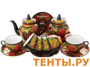 Чайный сервиз с художественной росписью "Хохлома с рябиной" Чайный сервиз с художественной росписью "Хохлома с рябиной"