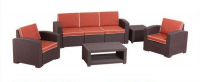 Лаунж комплект RATTAN Premium 5   (2 кресла +3х местный диван + 2 столика). Цвет венге. Подушки оранжевые.