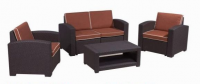 Лаунж комплект RATTAN Premium 4 (2 кресла +2х местный диван + 1 столик). Цвет венге. Подушки оранжевые.