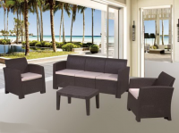Лаунж комплект RATTAN Comfort 5 (2019г)   (2 кресла +3х местный диван + 1 столик). Цвет венге. Подушки бежевые.