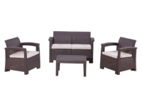 Лаунж комплект RATTAN Comfort 4 (2 кресла +2х местный диван + 1 столик). Цвет венге. Подушки бежевые.