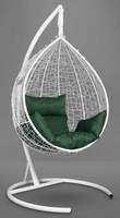 Подвесное кресло SEVILLA белое + каркас + подушка зеленая