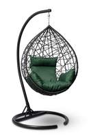Подвесное кресло ALICANTE черное + каркас + подушка зеленая