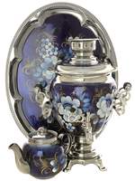 Набор самовар электрический 3 литра с художественной росписью "Жостово на синем фоне", арт. 140257 - 18900 руб.