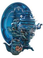 Электрический самовар в наборе 3 литра с художественной росписью "Морской пейзаж" с автоматическим отключением при закипании, арт. 130259к - 18900 руб.
